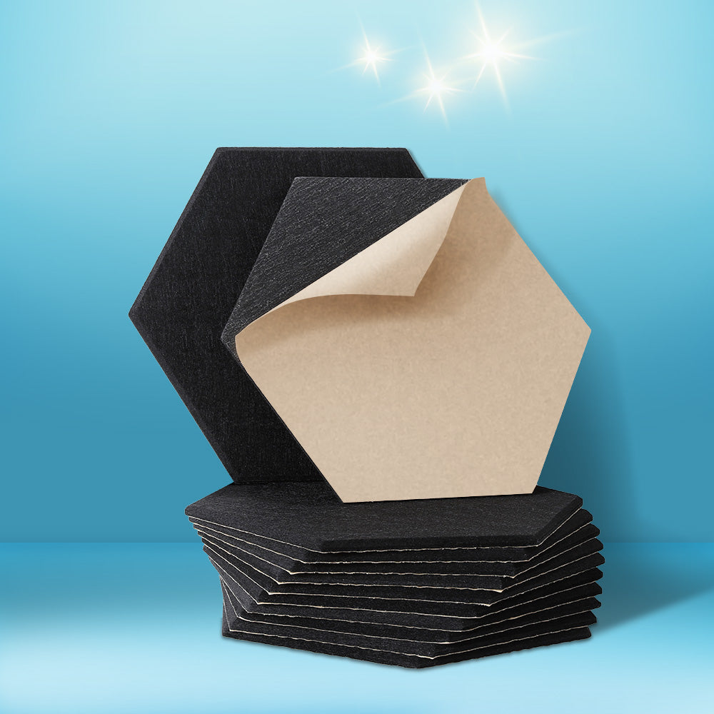 Alpha 12 Pack Hexagon Acoustic Foam Panels 35x30x0.9cm - Black