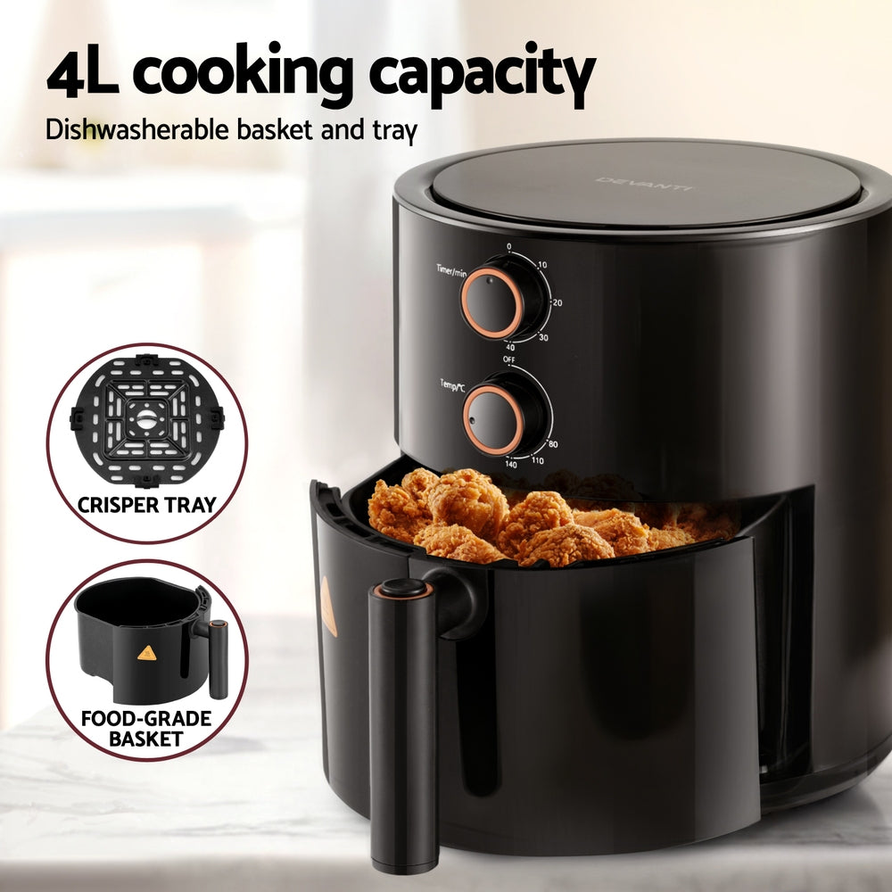 Devanti 4L Air Fryer Knob Control 1500W - SuperSaverAU - view 5