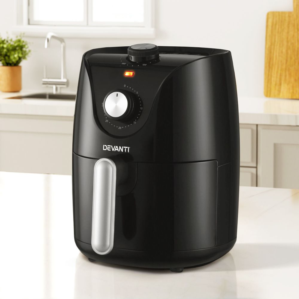 Devanti 2.5L Air Fryer with Knob Control - Black & Silver