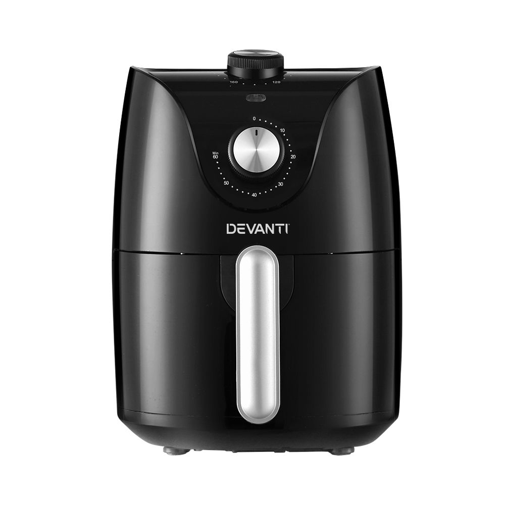 Devanti 2.5L Air Fryer with Knob Control - Black & Silver