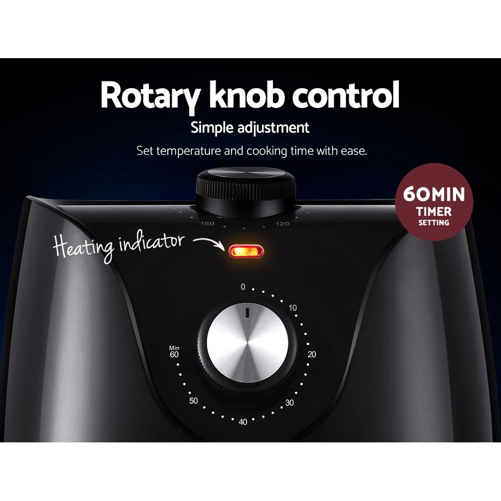 Devanti 2.5L Air Fryer with Knob Control - Black & Silver