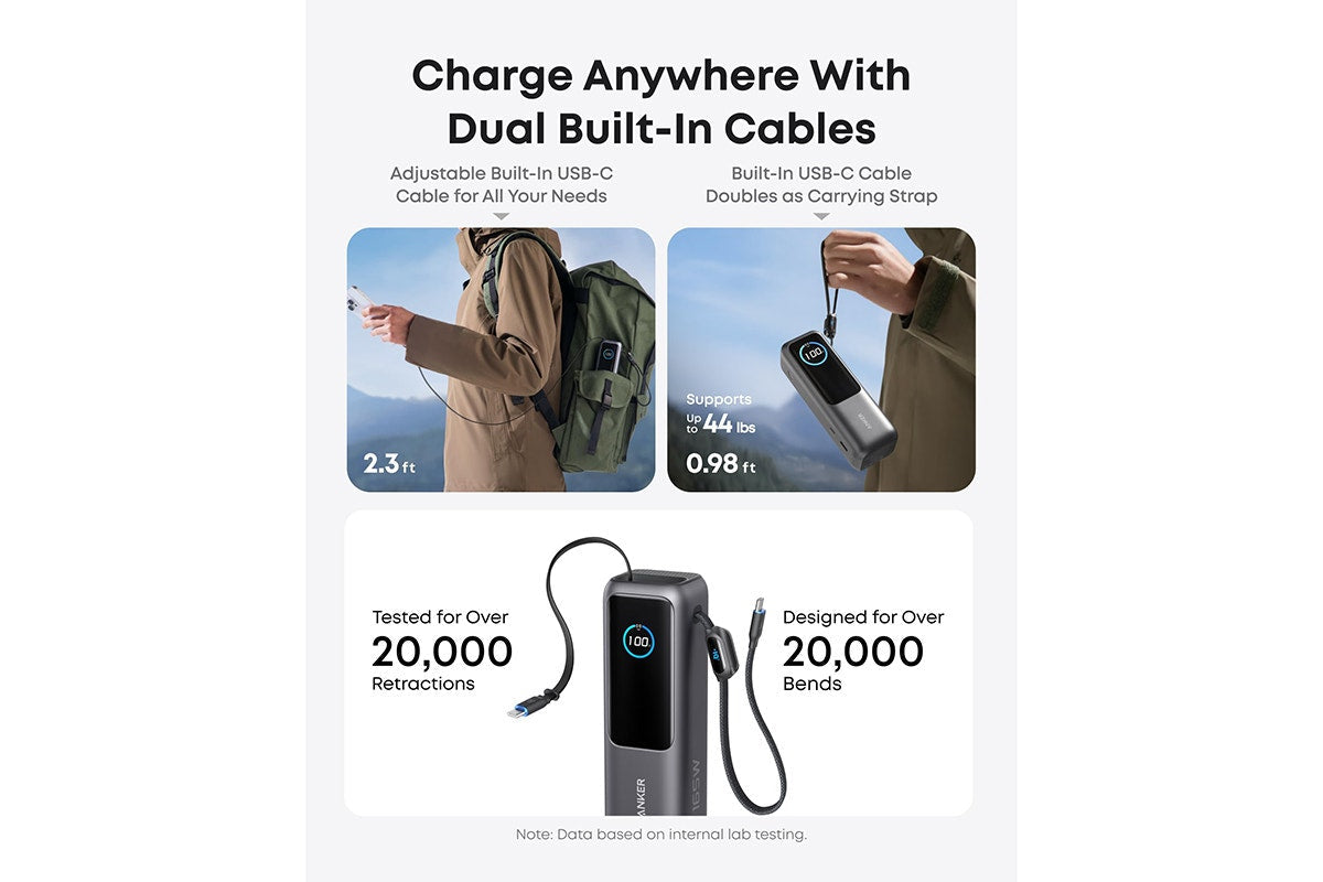 Anker 25K 165W Power Bank with Built-in Retractable Cables (Black)
