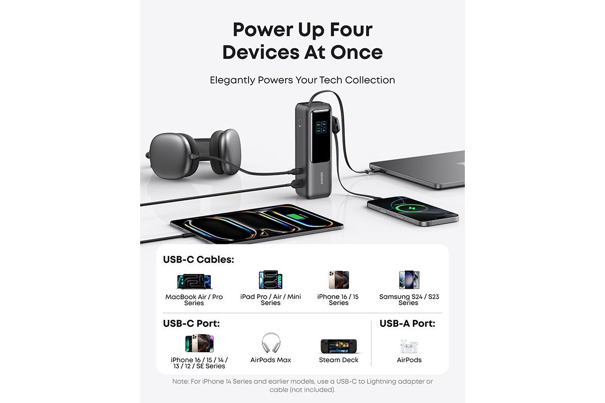 Anker 25K 165W Power Bank with Built-in Retractable Cables (Black)