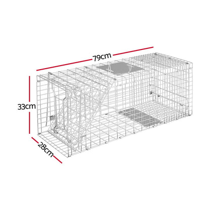 Gardeon Humane Animal Trap Cage 79x28cm - Collapsible, Spring Loaded, Silver
