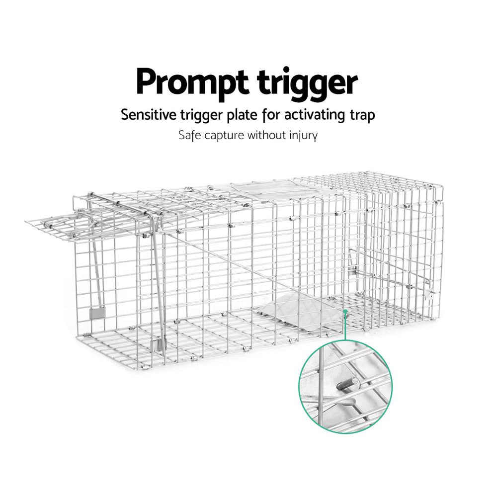 Gardeon Humane Animal Trap Cage 79x28cm - Collapsible, Spring Loaded, Silver