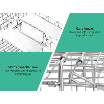 Gardeon Humane Animal Trap Cage 79x28cm - Collapsible, Spring Loaded, Silver