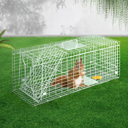 Gardeon Humane Animal Trap Cage 79x28cm - Collapsible, Spring Loaded, Silver
