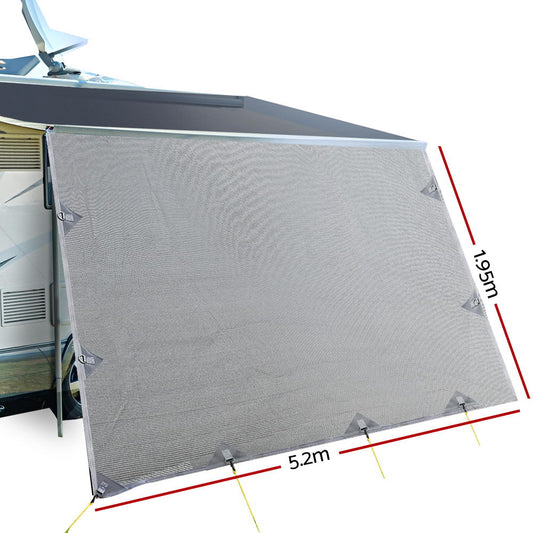 Caravan Privacy Screen Roll Out Awning 5.2x1.95M UV Protected Grey