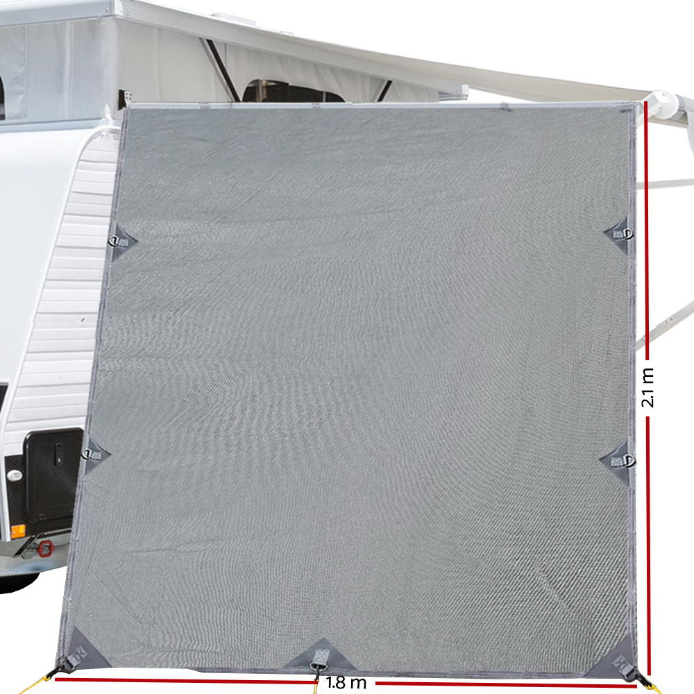 Caravan Privacy Screen Roll Out Awning 2.1x1.8M Sun Shade Grey - UV Protection, Reversible