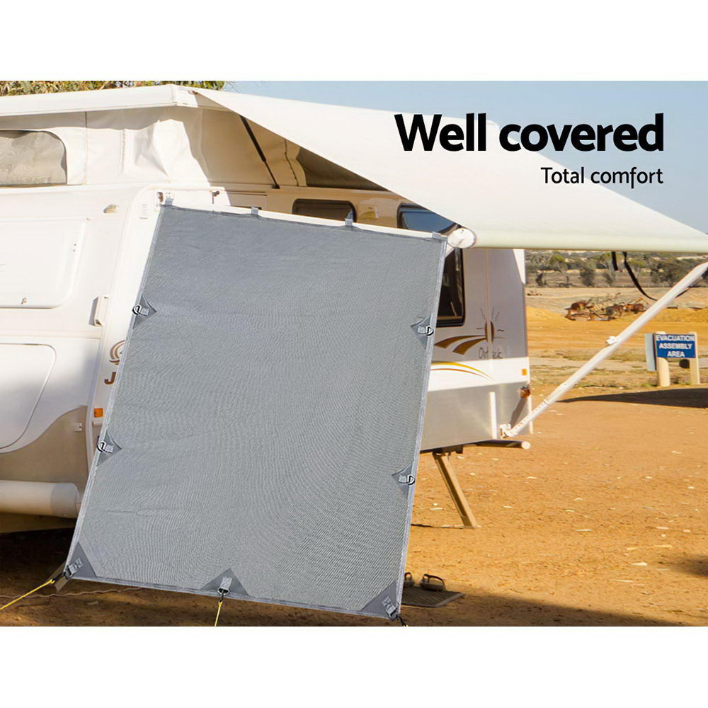Caravan Privacy Screen Roll Out Awning 2.1x1.8M Sun Shade Grey - UV Protection, Reversible