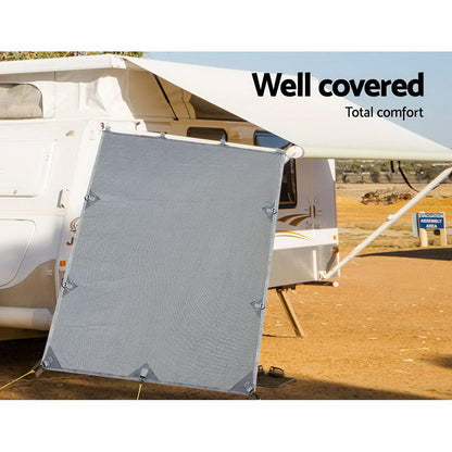 Caravan Privacy Screen Roll Out Awning 2.1x1.8M Sun Shade Grey - UV Protection, Reversible