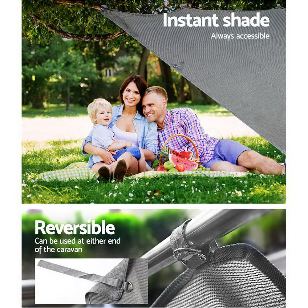 Caravan Privacy Screen Roll Out Awning 2.1x1.8M Sun Shade Grey - UV Protection, Reversible