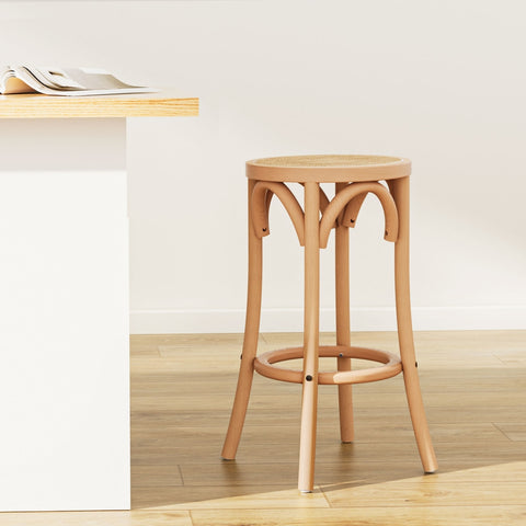 Artiss Apri Rattan Seat Bar Stool - Pine Beechwood Frame - SuperSaverAU - view 1