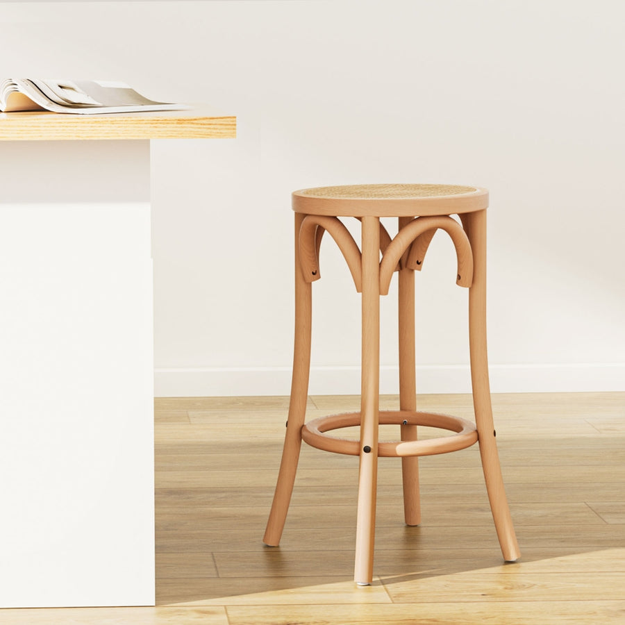 Artiss Apri Rattan Seat Bar Stool - Pine Beechwood Frame - SuperSaverAU - view 1