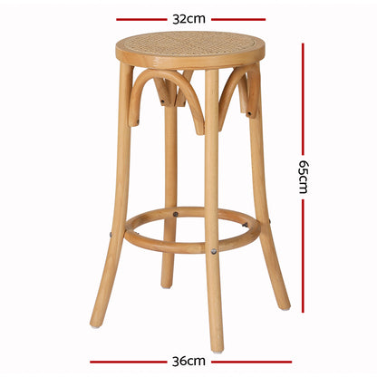 Artiss Apri Rattan Seat Bar Stool - Pine Beechwood Frame