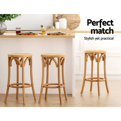 Artiss Apri Rattan Seat Bar Stool - Pine Beechwood Frame