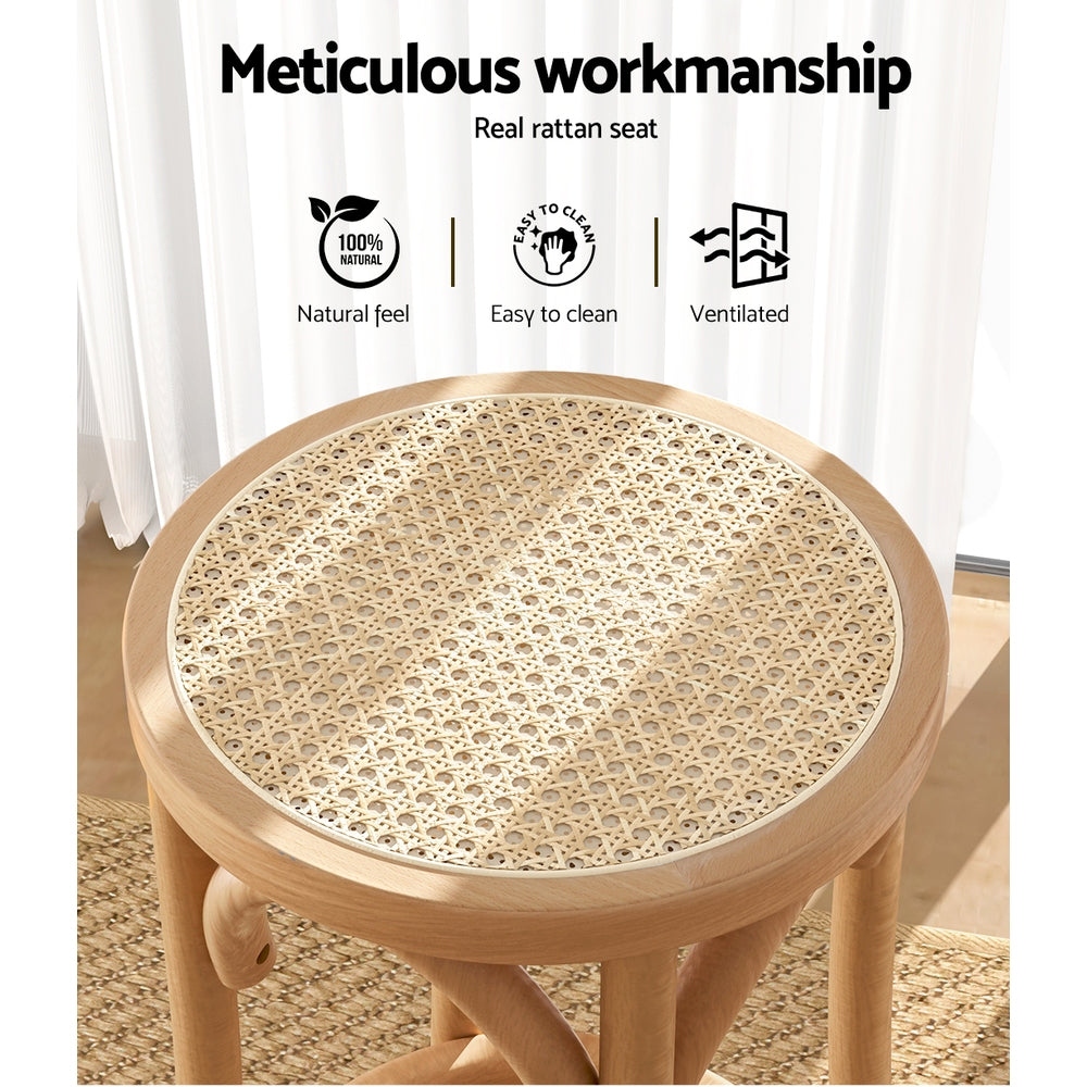Artiss Apri Rattan Seat Bar Stool - Pine Beechwood Frame - SuperSaverAU - view 4