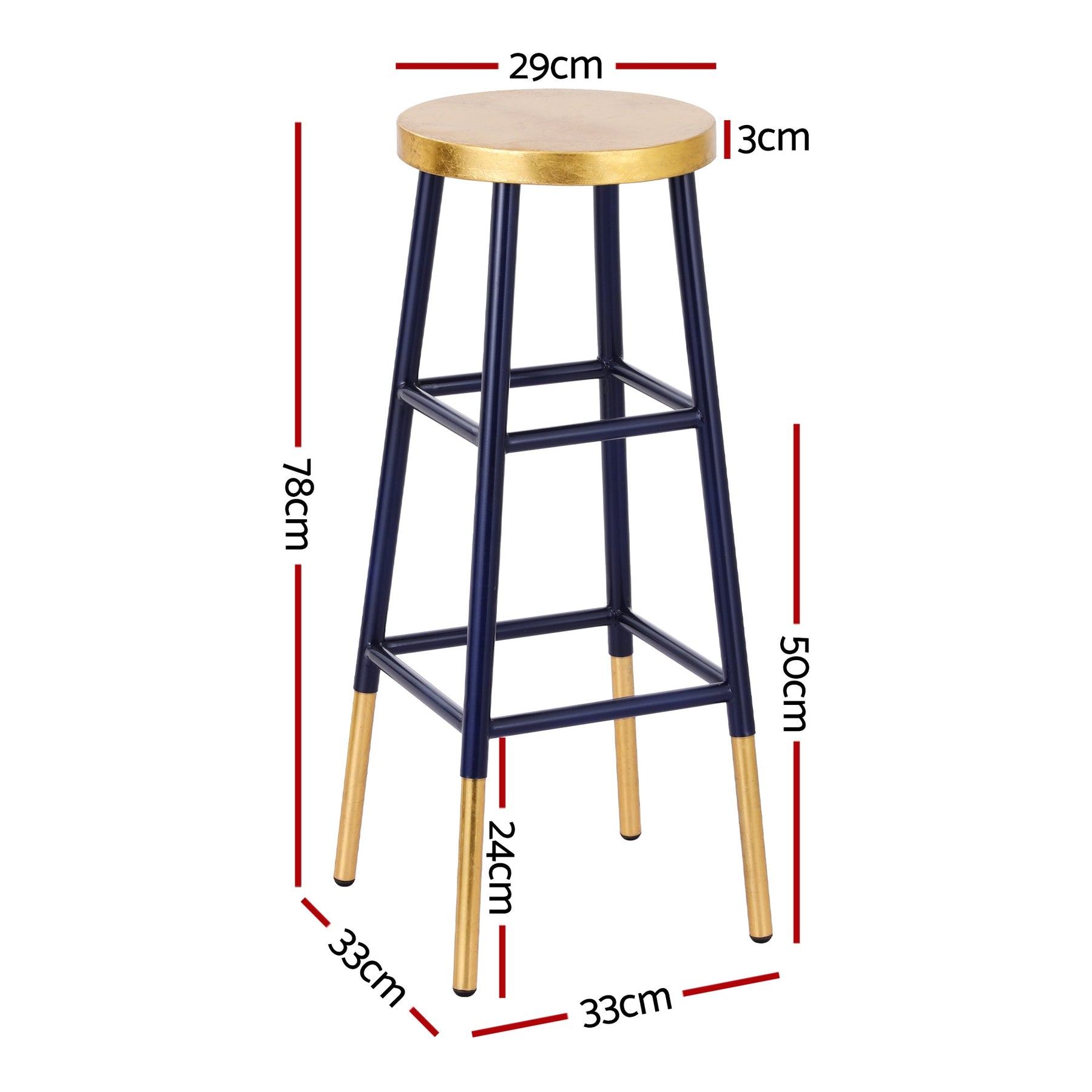 Artiss Bar Stools Metal Gold Navy, 76cm Height, Two-Tone Design, 120kg Capacity - SuperSaverAU - view 2