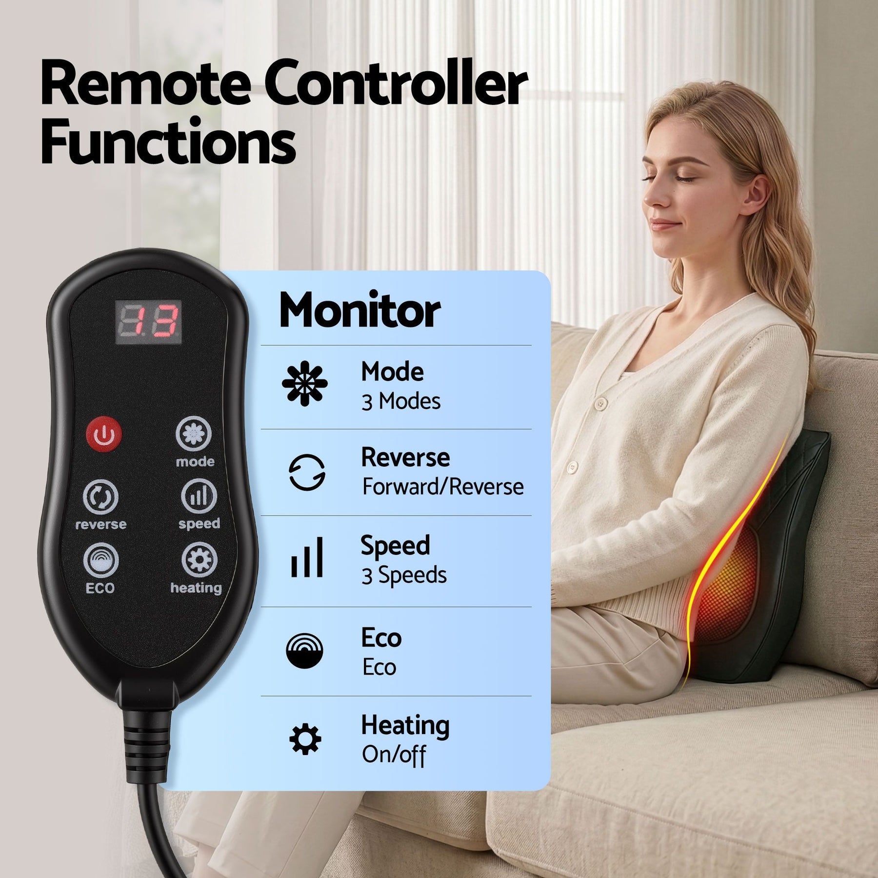Livemor Large Traction Back Massager with Heat Remote Control and Neck Shoulder Massage