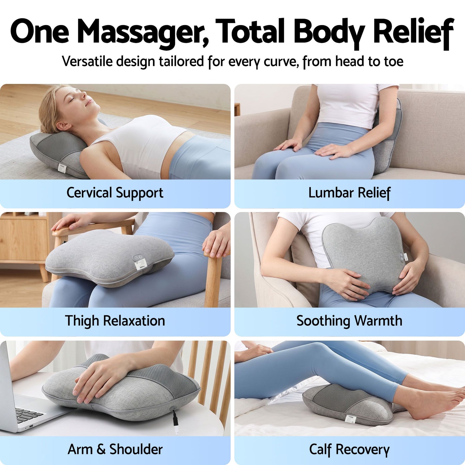 Livemor USB Heated Back Massage Pillow Grey for Neck Back Legs and Lumbar Support