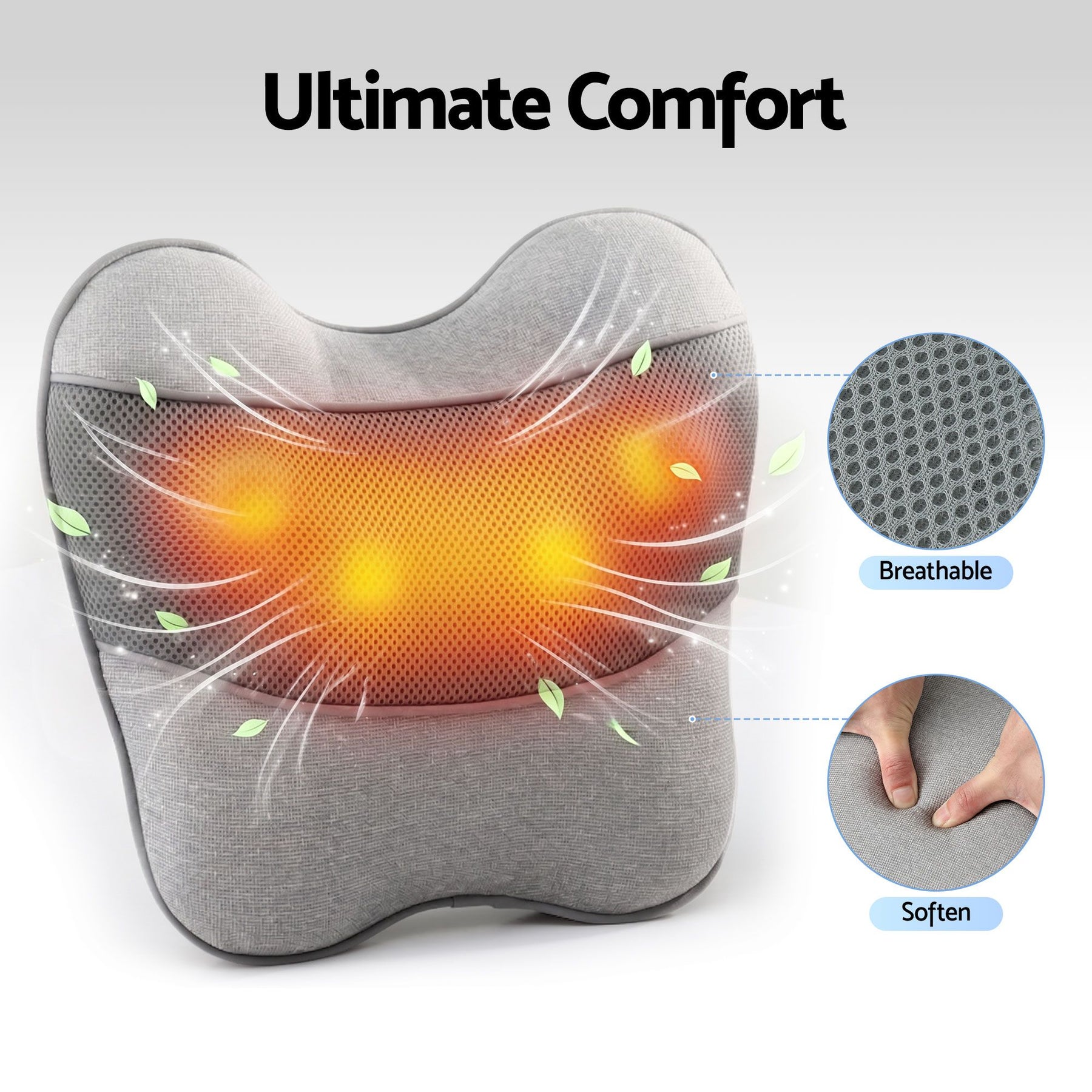 Livemor USB Heated Back Massage Pillow Grey for Neck Back Legs and Lumbar Support