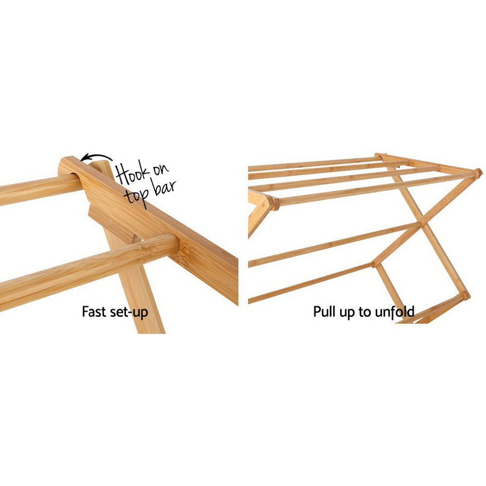 Artiss Bamboo Clothes Rack 74cm x 36cm x 107cm - Eco-Friendly, 11 Hanging Bars - SuperSaverAU - view 7