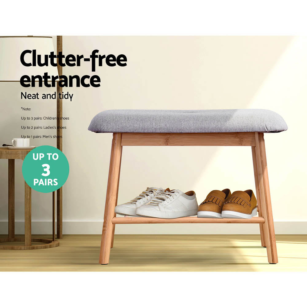 Artiss Shoe Rack Shoe Bench Fabric Seat 2 Pairs - SuperSaverAU - view 4