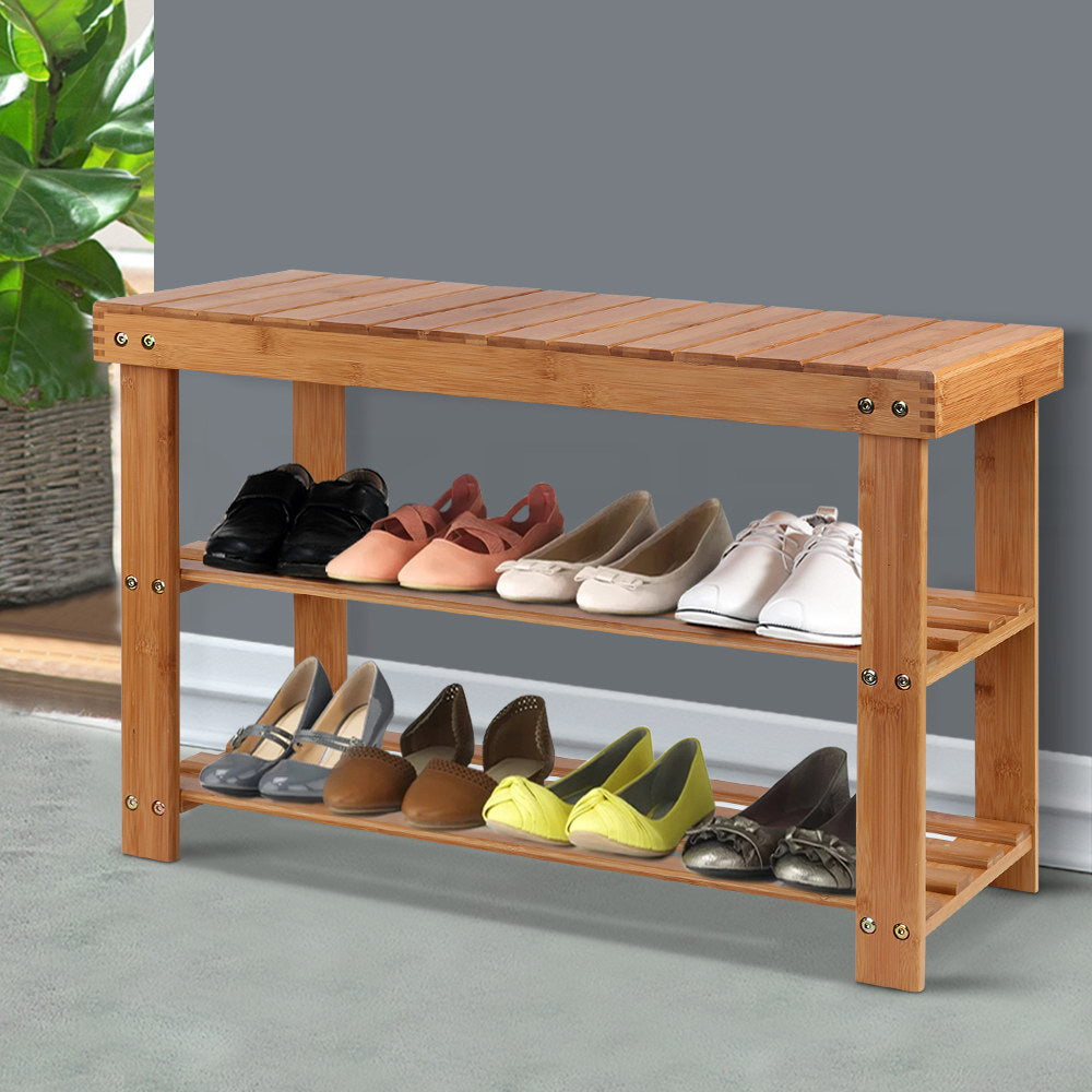 Artiss Shoe Rack Shoe Bench 10 Pairs Bamboo - SuperSaverAU - view 7