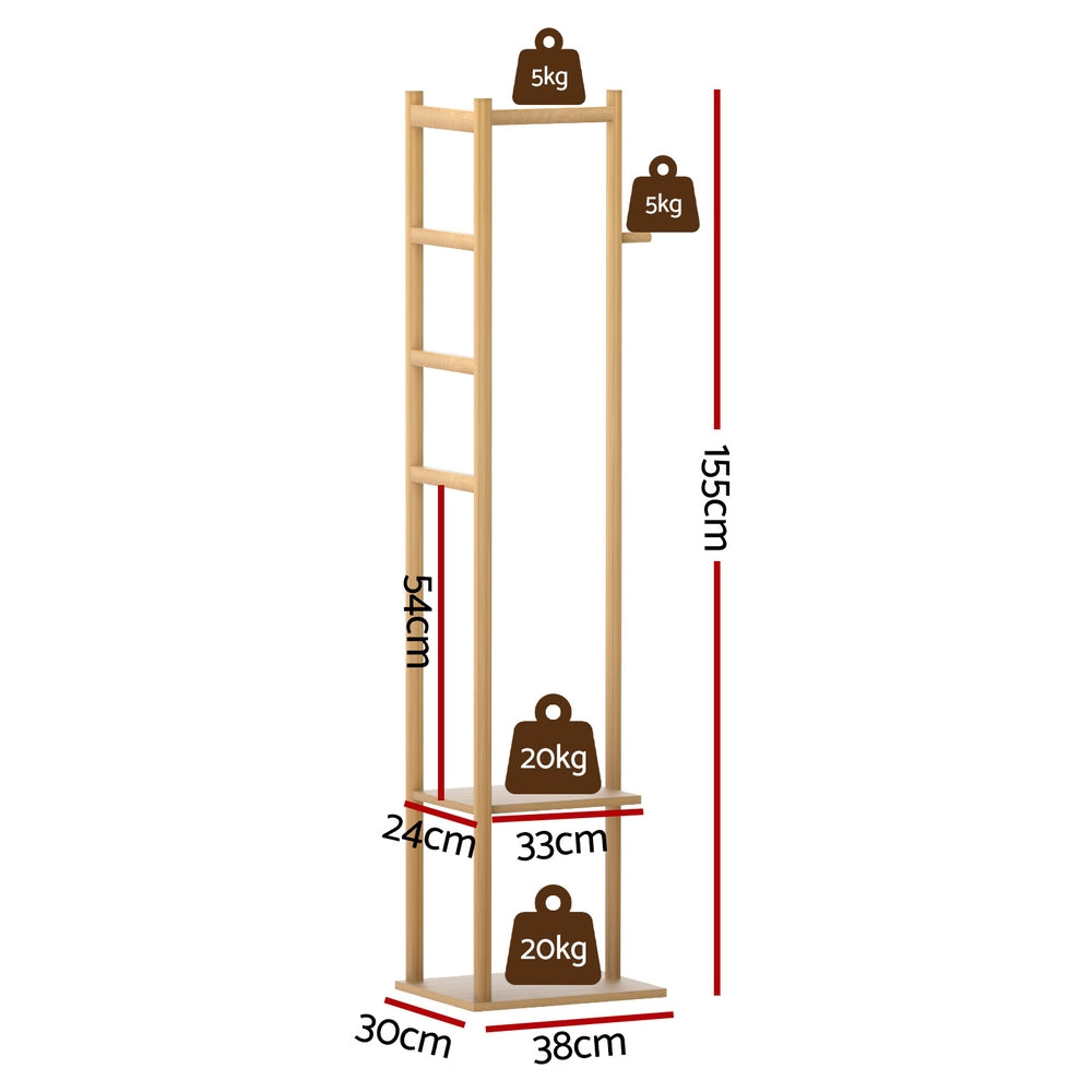 Artiss Bamboo Clothes Rack Airer Coat Stand with Hanging Rail and Shelf