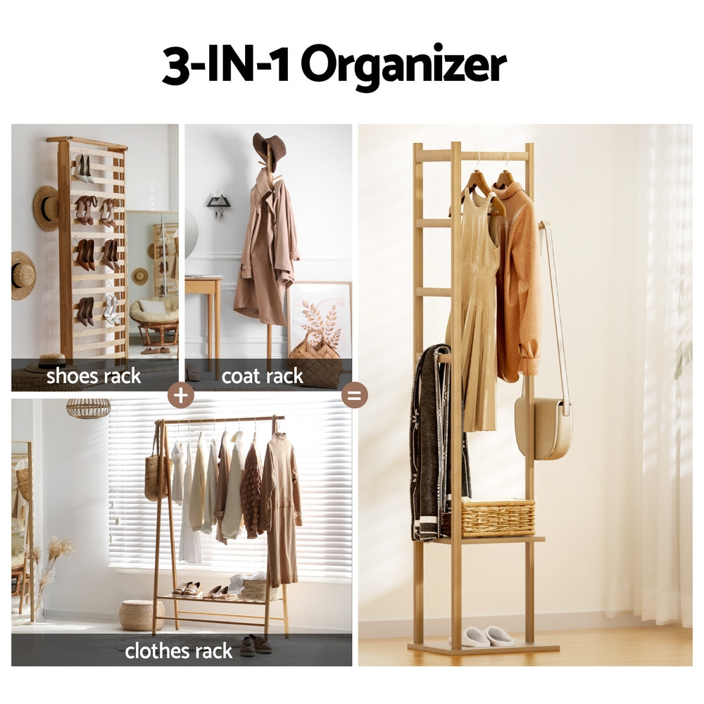 Artiss Bamboo Clothes Rack Airer Coat Stand with Hanging Rail and Shelf