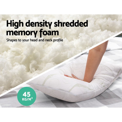 Giselle Bedding Bamboo Fabric Shredded Memory Foam Pillow Twin Pack 70x40 cm