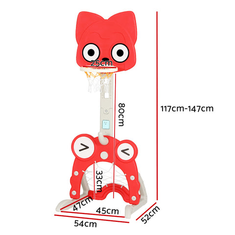 Keezi Kids Basketball Hoop Stand Adjustable 5-in-1 Sports Center Toys Set Red - SuperSaverAU - view 2