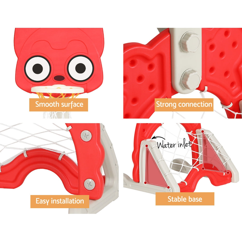 Keezi Kids Basketball Hoop Stand Adjustable 5-in-1 Sports Center Toys Set Red - SuperSaverAU - view 6