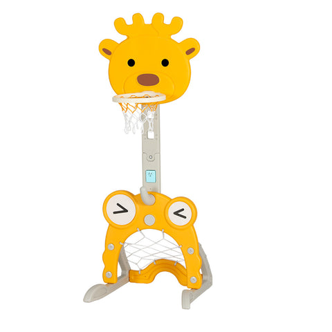 Keezi Kids Basketball Hoop Stand Adjustable 5-in-1 Sports Center Toys Set Yellow - SuperSaverAU - view 1