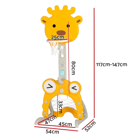 Keezi Kids Basketball Hoop Stand Adjustable 5-in-1 Sports Center Toys Set Yellow - SuperSaverAU - view 2