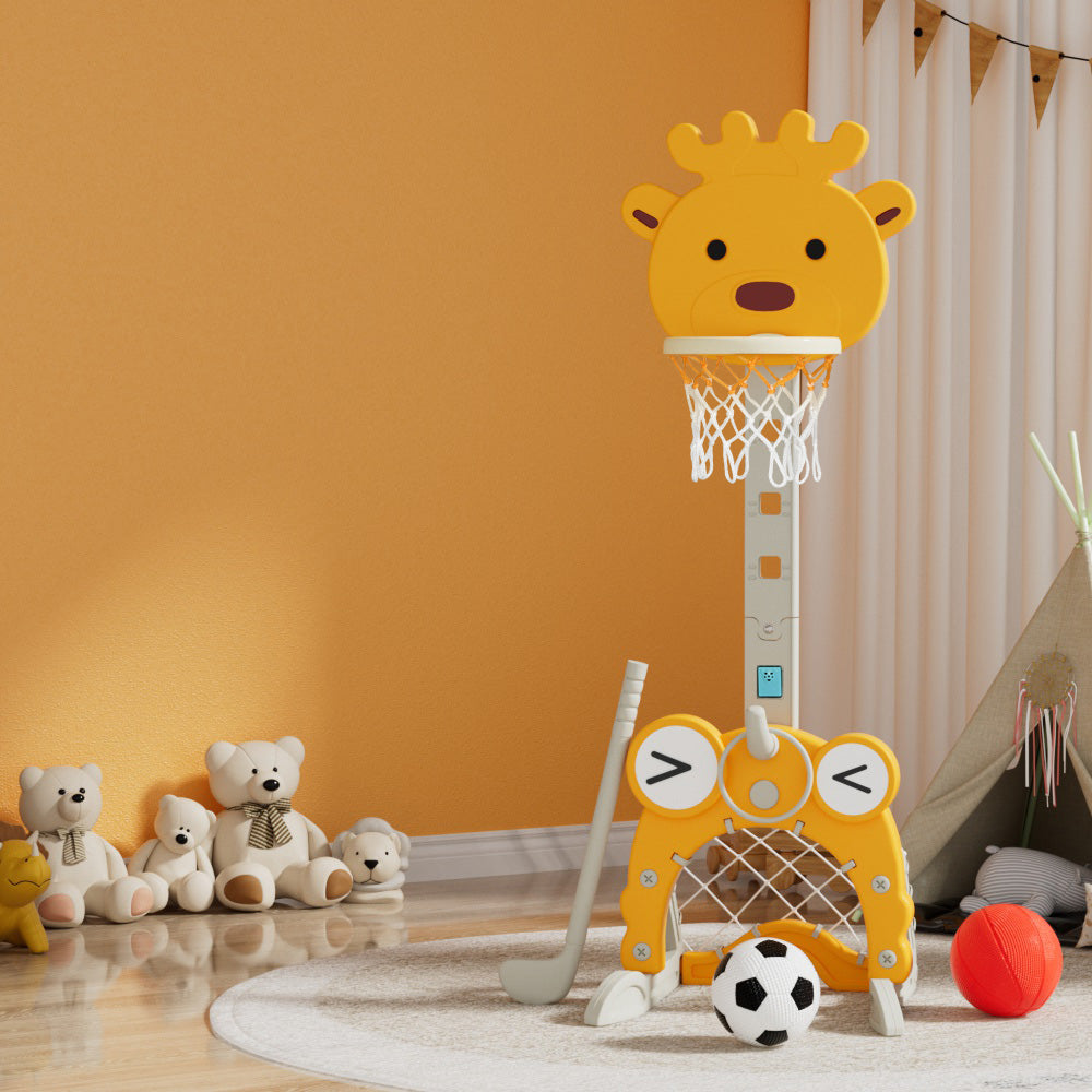 Keezi Kids Basketball Hoop Stand Adjustable 5-in-1 Sports Center Toys Set Yellow - SuperSaverAU - view 7
