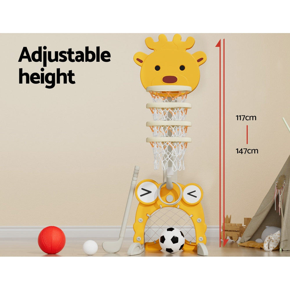Keezi Kids Basketball Hoop Stand Adjustable 5-in-1 Sports Center Toys Set Yellow - SuperSaverAU - view 5