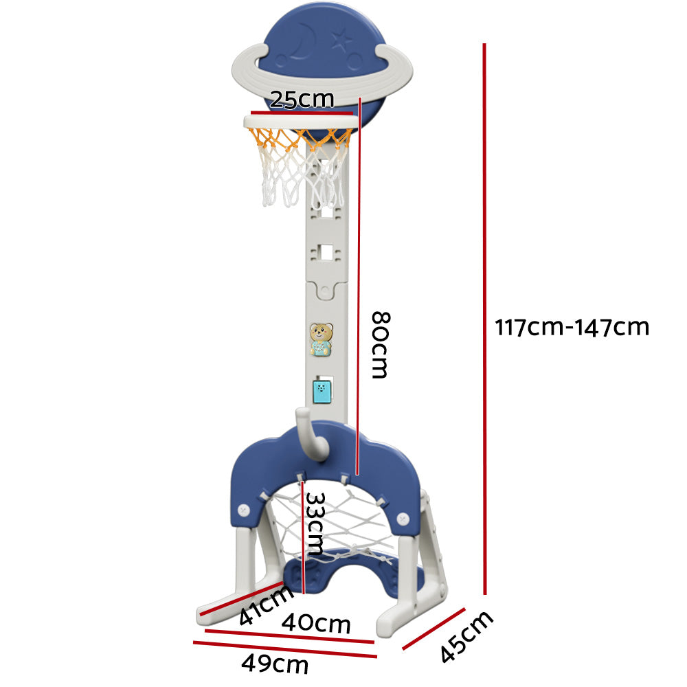 Keezi Kids Basketball Hoop Stand Adjustable 6-in-1 Sports Center Toys Set Blue - SuperSaverAU - view 2
