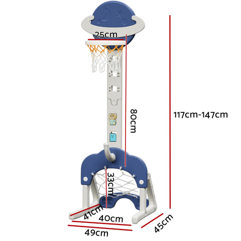 Keezi Kids Basketball Hoop Stand Adjustable 6-in-1 Sports Center Toys Set Blue - SuperSaverAU - view 2