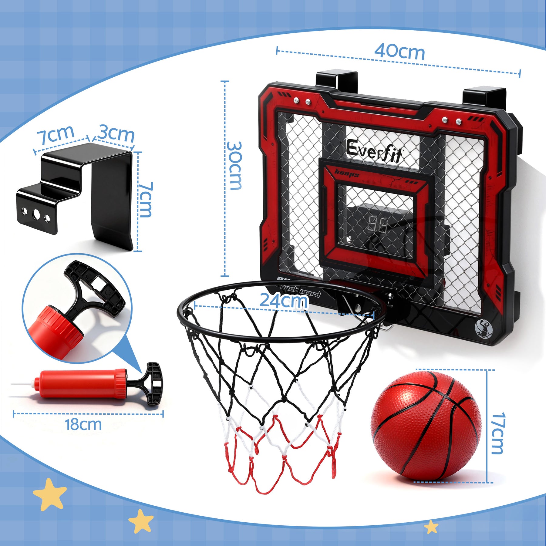 Everfit Mini Basketball Hoop with LED Scoreboard - 40 x 30cm