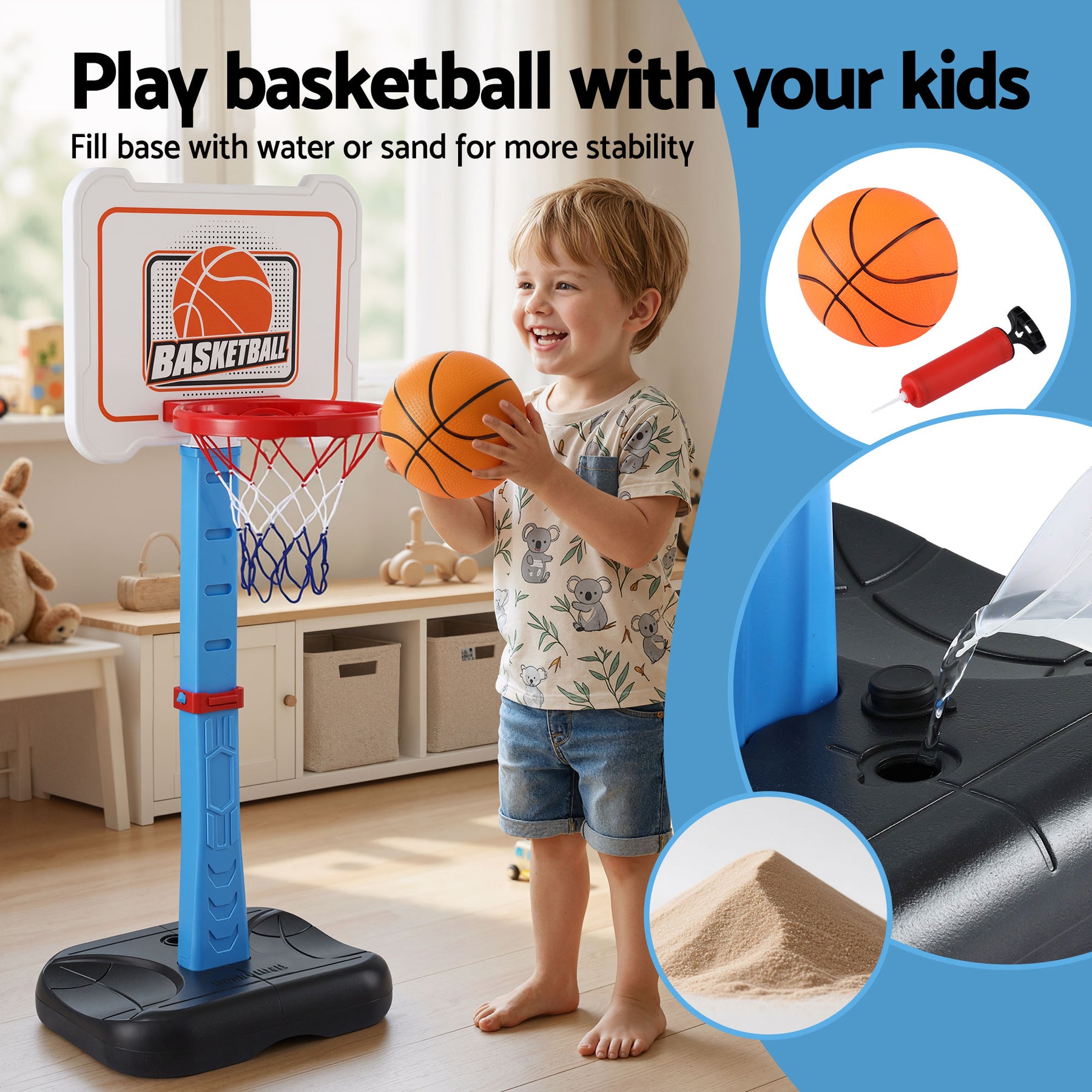 Keezi Kids Basketball Hoop Stand Baseball Set Adjustable Height Sports Toys Blue - SuperSaverAU - view 4