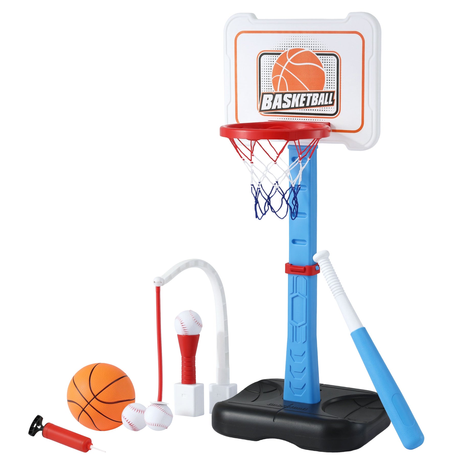 Keezi Kids Basketball Hoop Stand Baseball Set Adjustable Height Sports Toys Blue - SuperSaverAU - view 9
