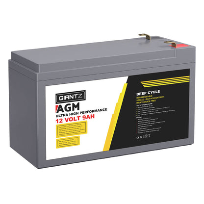 Giantz 12V Deep Cycle Battery 9Ah - Portable, AGM, 1400 Cycles, Maintenance-Free