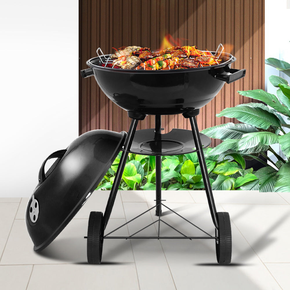 Grillz Portable BBQ Smoker, 44cm x 44cm, Chrome-Coated Steel, Portable with Wheels - SuperSaverAU - view 1