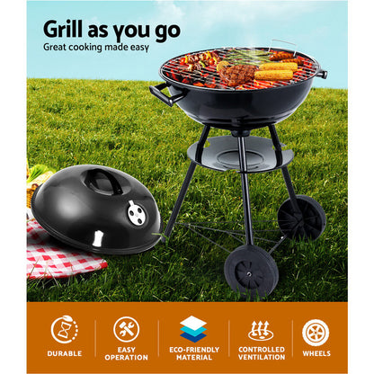 Grillz Portable BBQ Smoker, 44cm x 44cm, Chrome-Coated Steel, Portable with Wheels