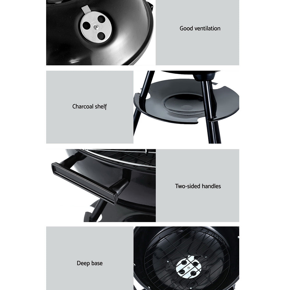 Grillz Portable BBQ Smoker, 44cm x 44cm, Chrome-Coated Steel, Portable with Wheels - SuperSaverAU - view 5