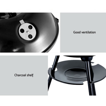 Grillz Portable BBQ Smoker, 44cm x 44cm, Chrome-Coated Steel, Portable with Wheels