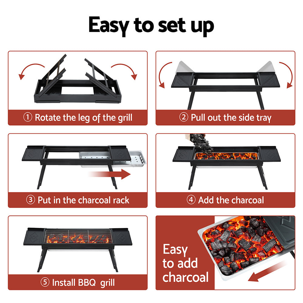 Grillz Foldable Charcoal BBQ Grill – Stainless Steel Rack