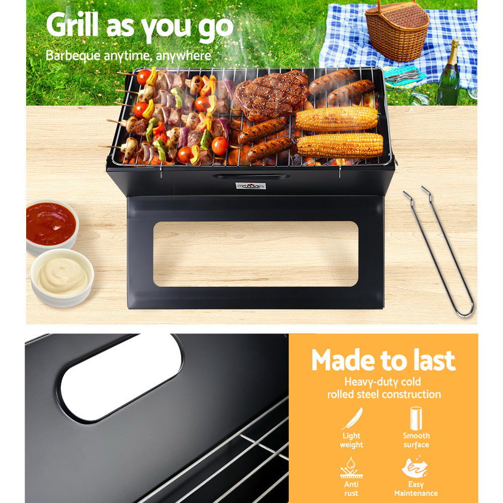 Grillz Portable Charcoal BBQ Grill 45.5cm x 30cm x 30cm, Foldable, Lightweight