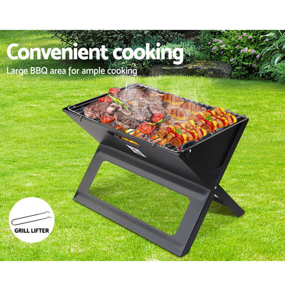 Grillz Portable Charcoal BBQ Grill 45.5cm x 30cm x 30cm, Foldable, Lightweight